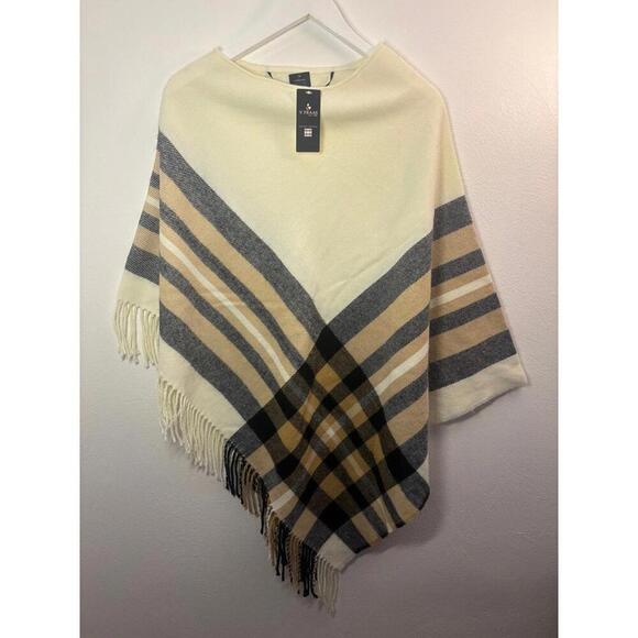 V. FRAAS Accessories - V. Fraas Plaid Brushed Poncho Sweater